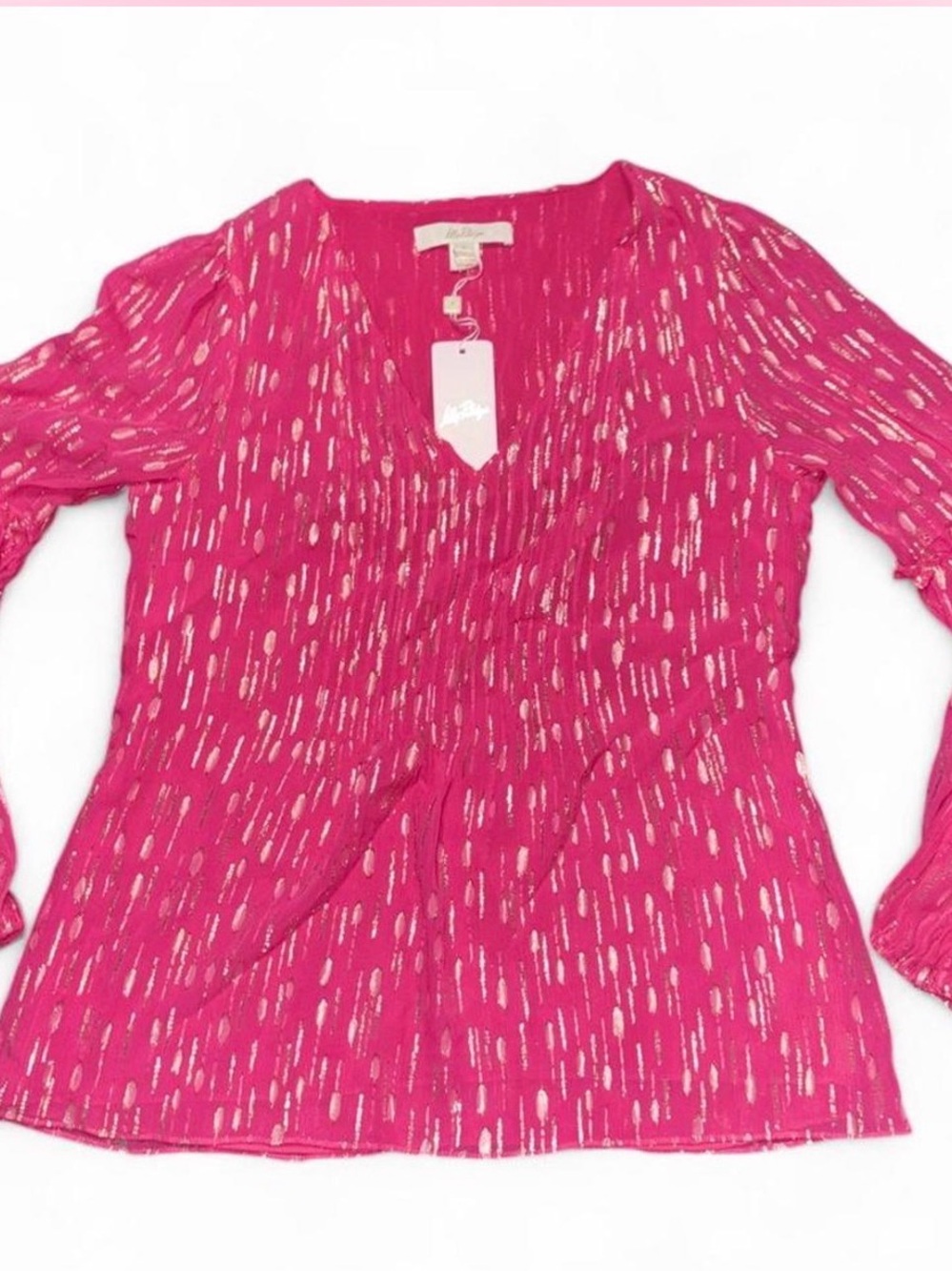 Lilly Pulitzer Hot Pink Metallic-Accent V-Neck Blouse